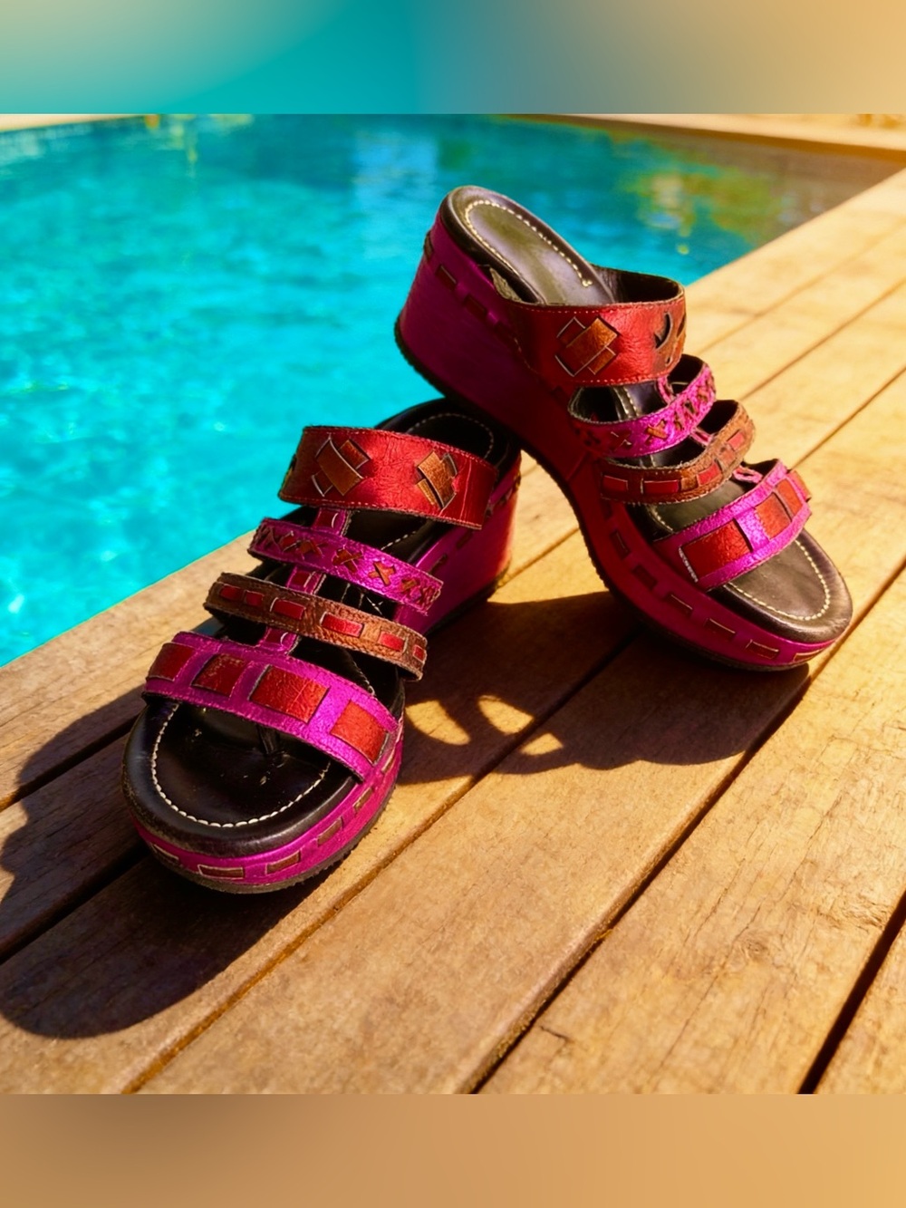 Donald J Pliner Made in Italy Pink & Red Platform Sandals